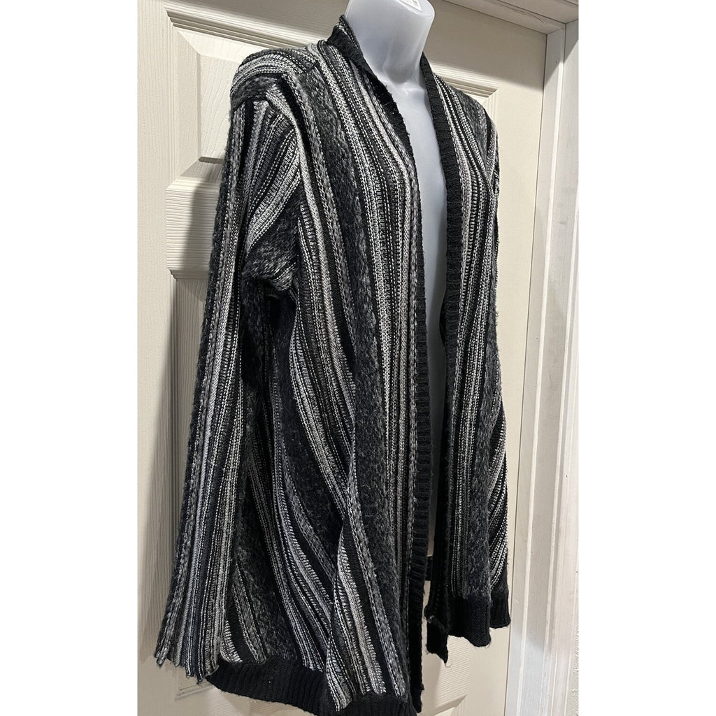 Vintage X America Size L Grey Black Stripe Heavy Knit Swing Open Front Cardigan