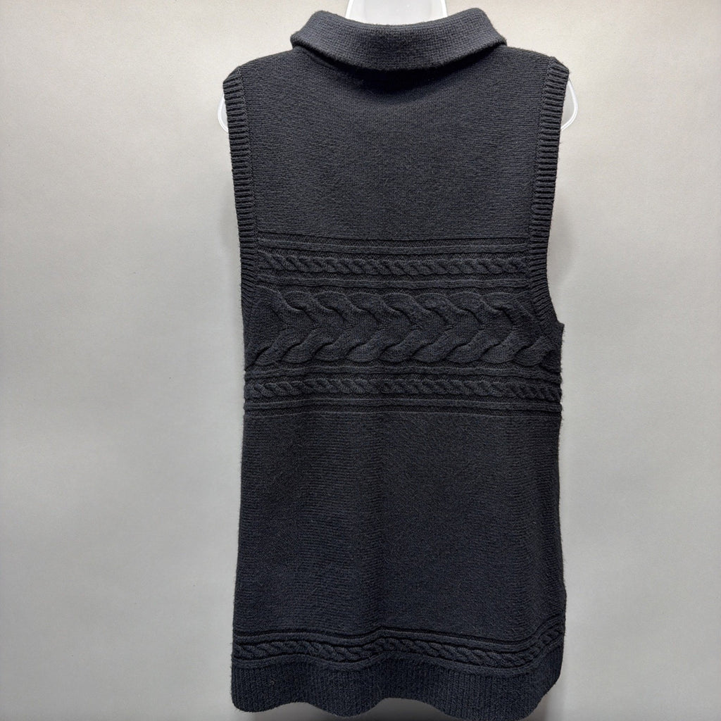 Talbots Dress Large Sweater Sleeveless Turtleneck Black Chunky Knit
