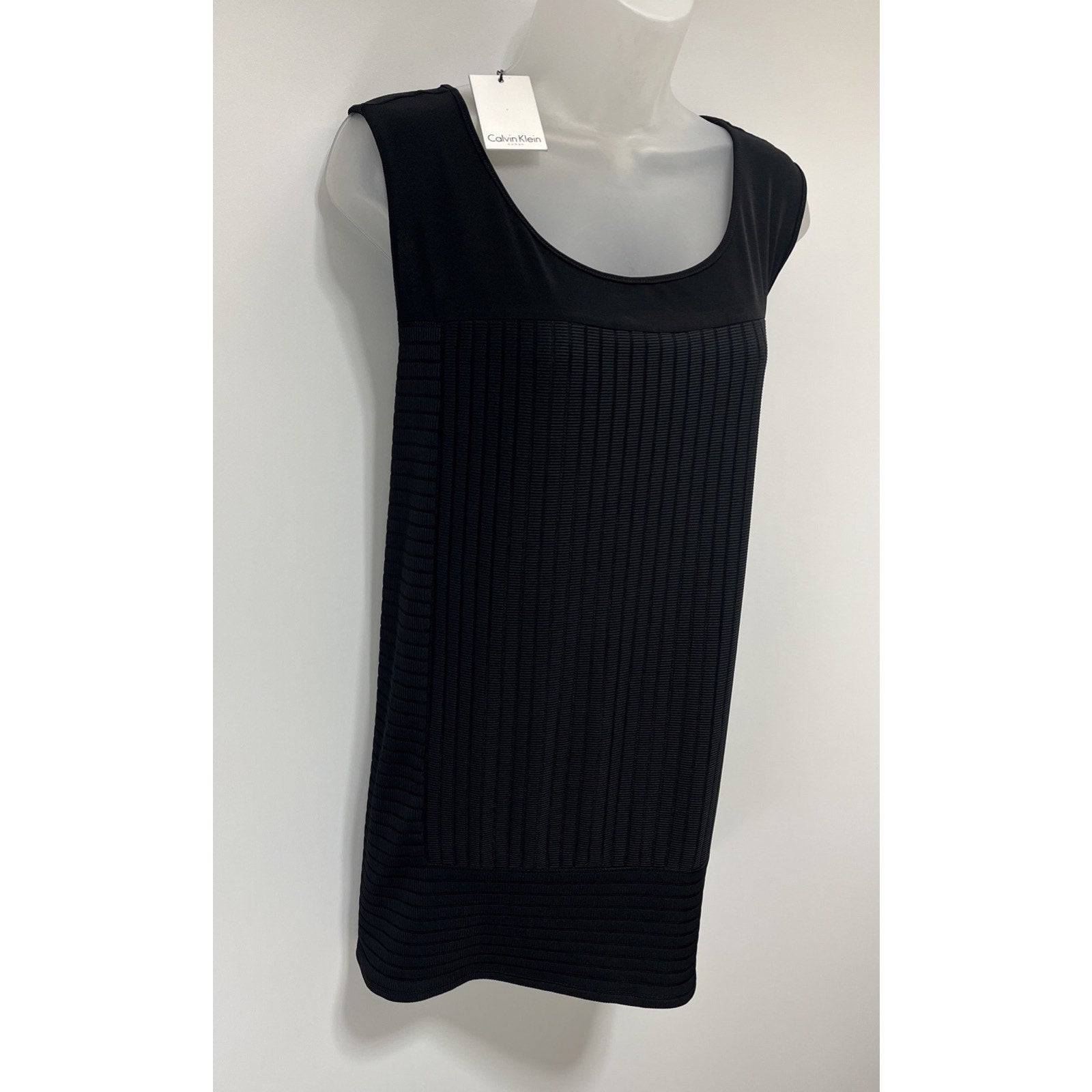 NEW Calvin Klein Sleeveless Black Ribbed Flowy Tunic Top Blouse 3X Dressy Lined
