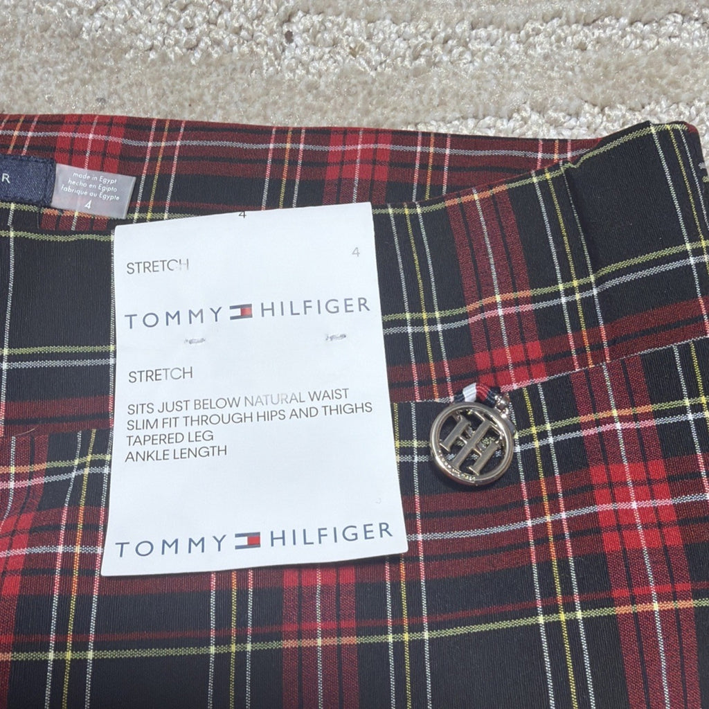 Tommy Hilfiger Plaid Pants Women 4 Red Black White Tartan Skinny Leggings NWT
