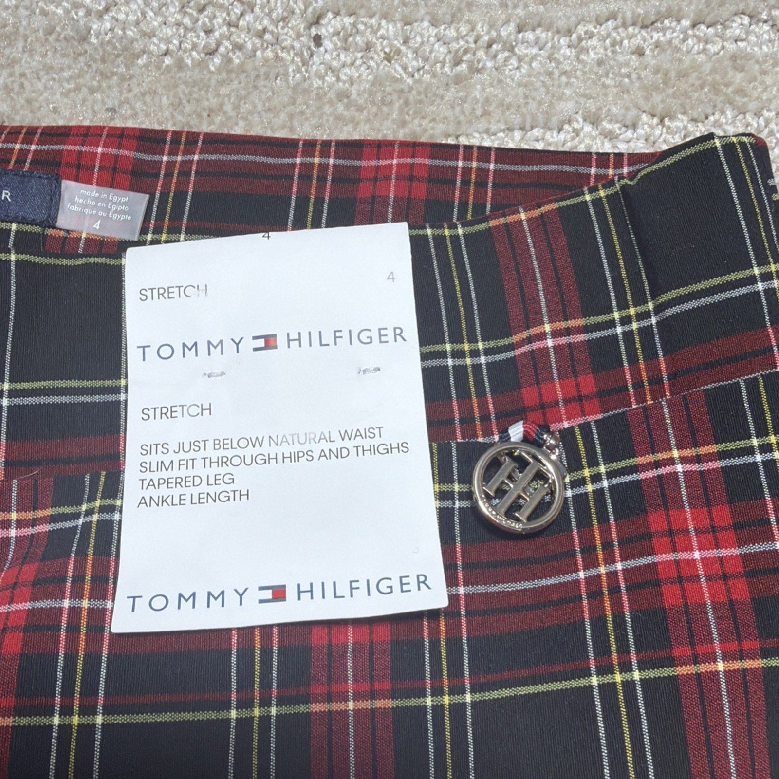 Tommy Hilfiger Plaid Pants Women 4 Red Black White Tartan Skinny Leggings NWT