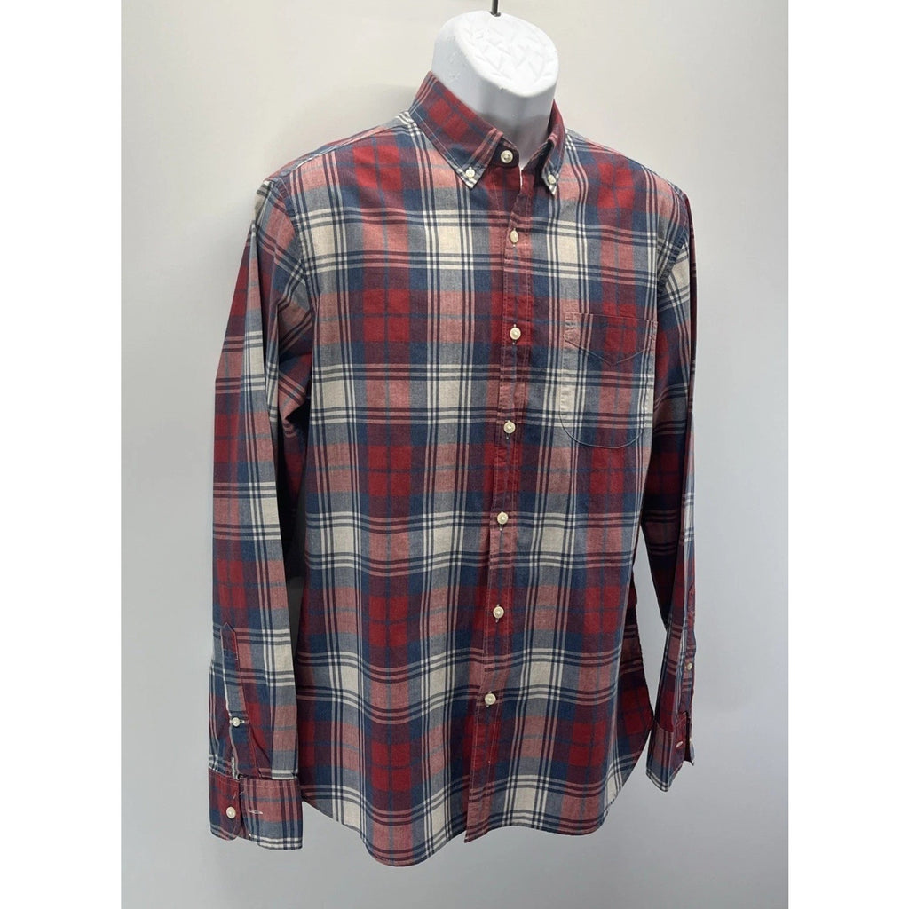 J.CREW Men's Red/Navy Plaid Cotton Slim-Fit Button-Up Long Sleeve Shirt SZ M