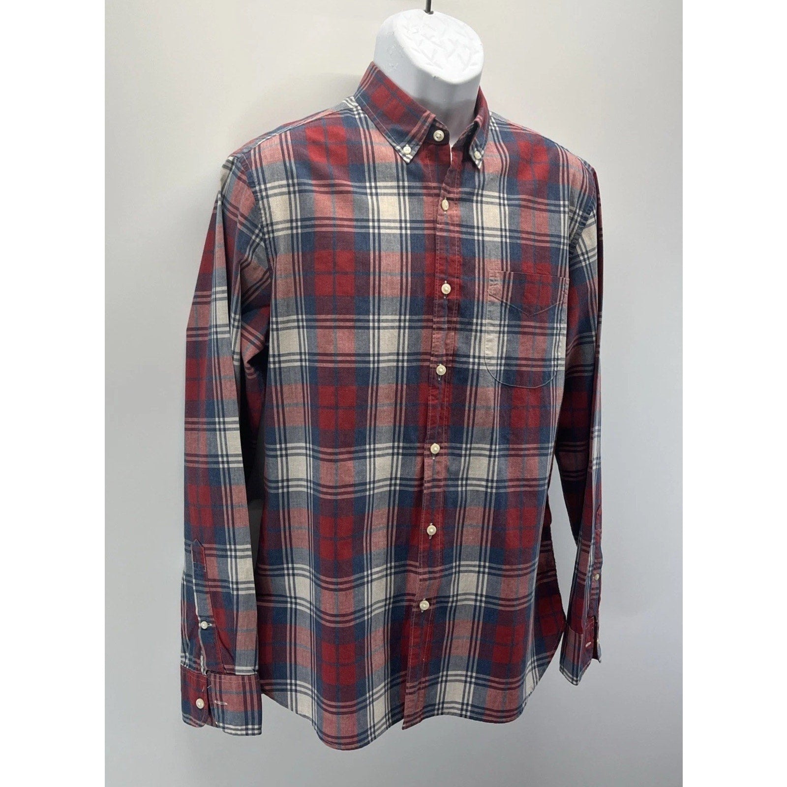 J.CREW Men's Red/Navy Plaid Cotton Slim-Fit Button-Up Long Sleeve Shirt SZ M