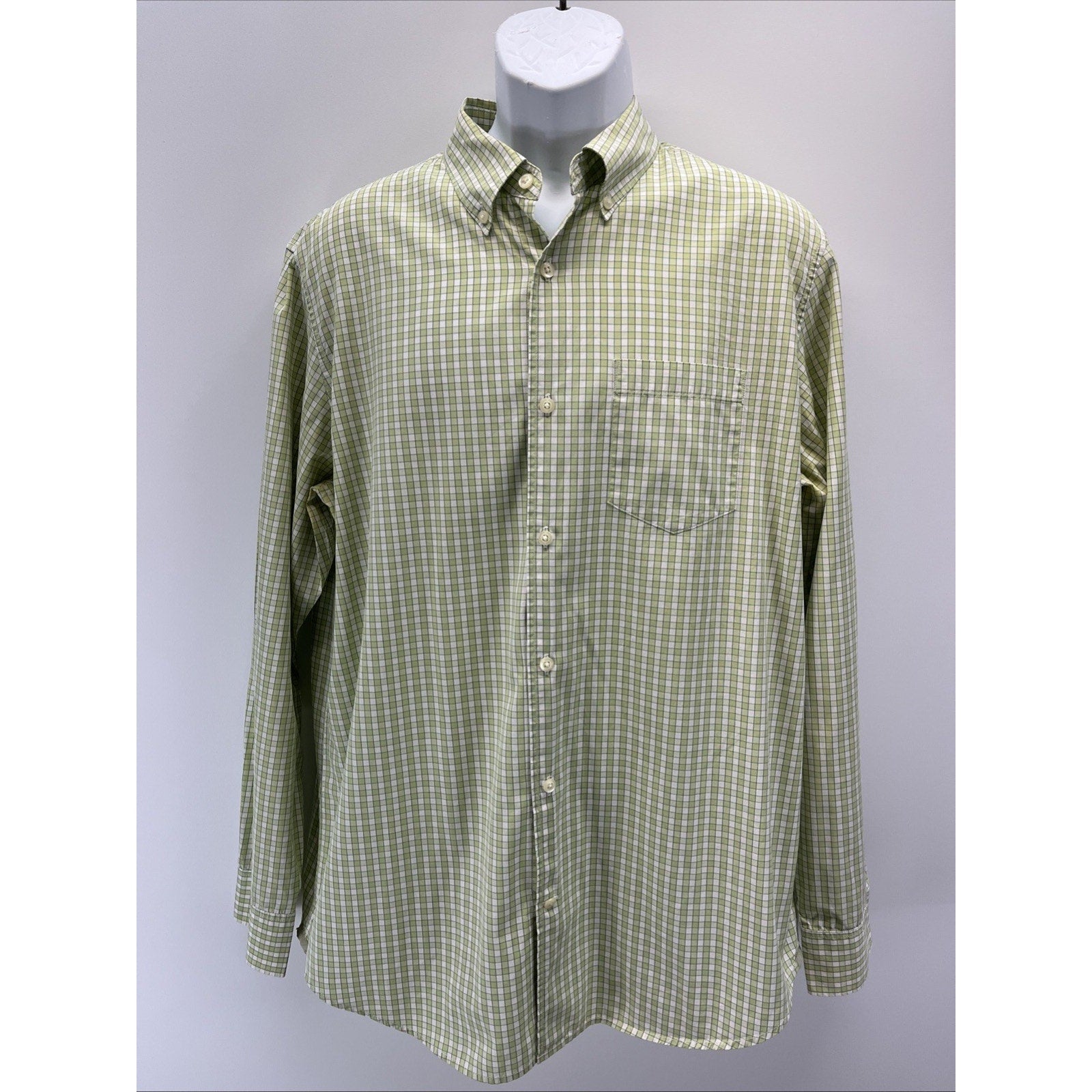 Banana Republic Mens Green Gingham LS Button Front Classic Fit Shirt Size L EUC