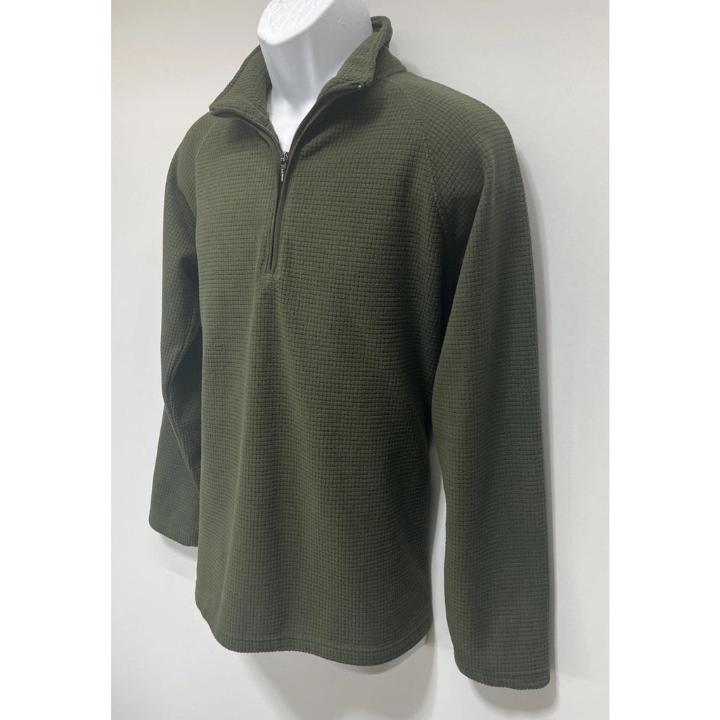 LL Bean Men's 1/4-Zip Long-Sleeved Pullover Size Small Green Waffle-Knit