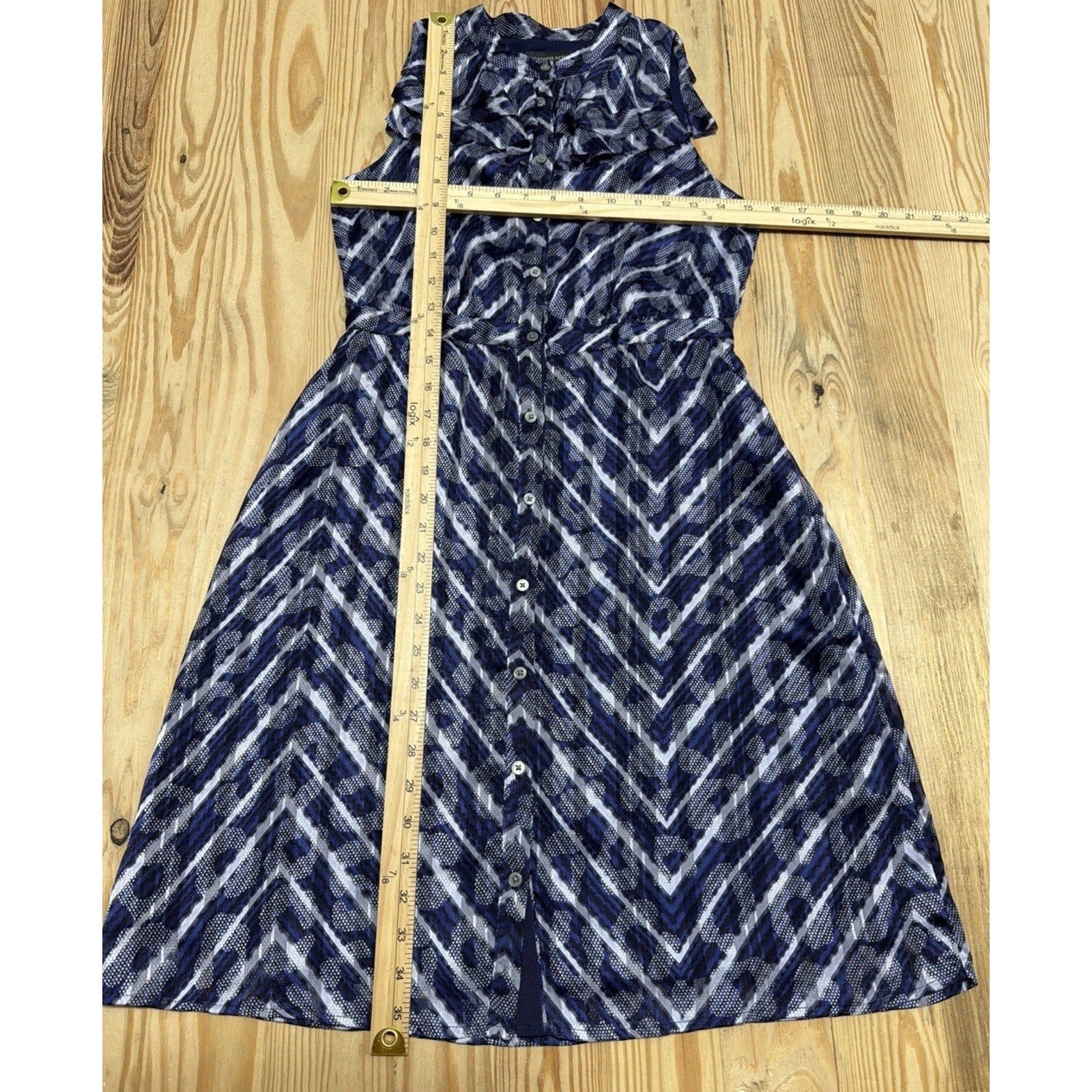 Banana Republic Ruffle Neck Lined Shirtdress Sleeveless Women 0 Petite Navy