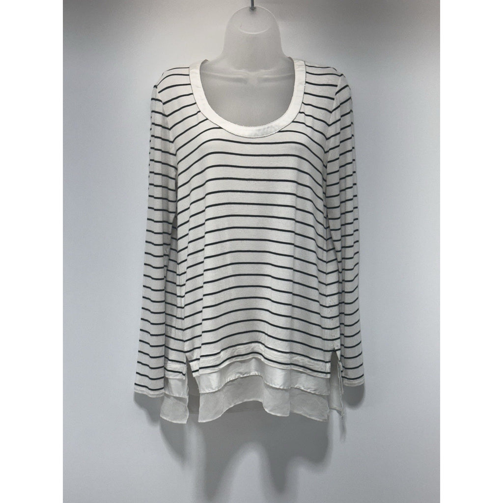 White House Black Market Tunic Top Striped Layered Stretch Beaded Women’s Size M