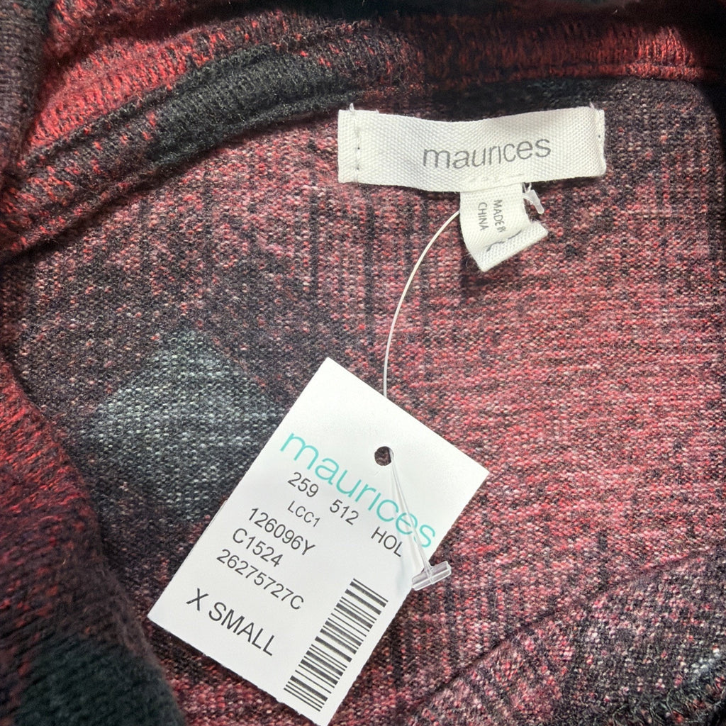 Maurices Lakeside Cozy Plaid Sweatshirt Cowl Mock Neck Sweater Red Women XS NWT