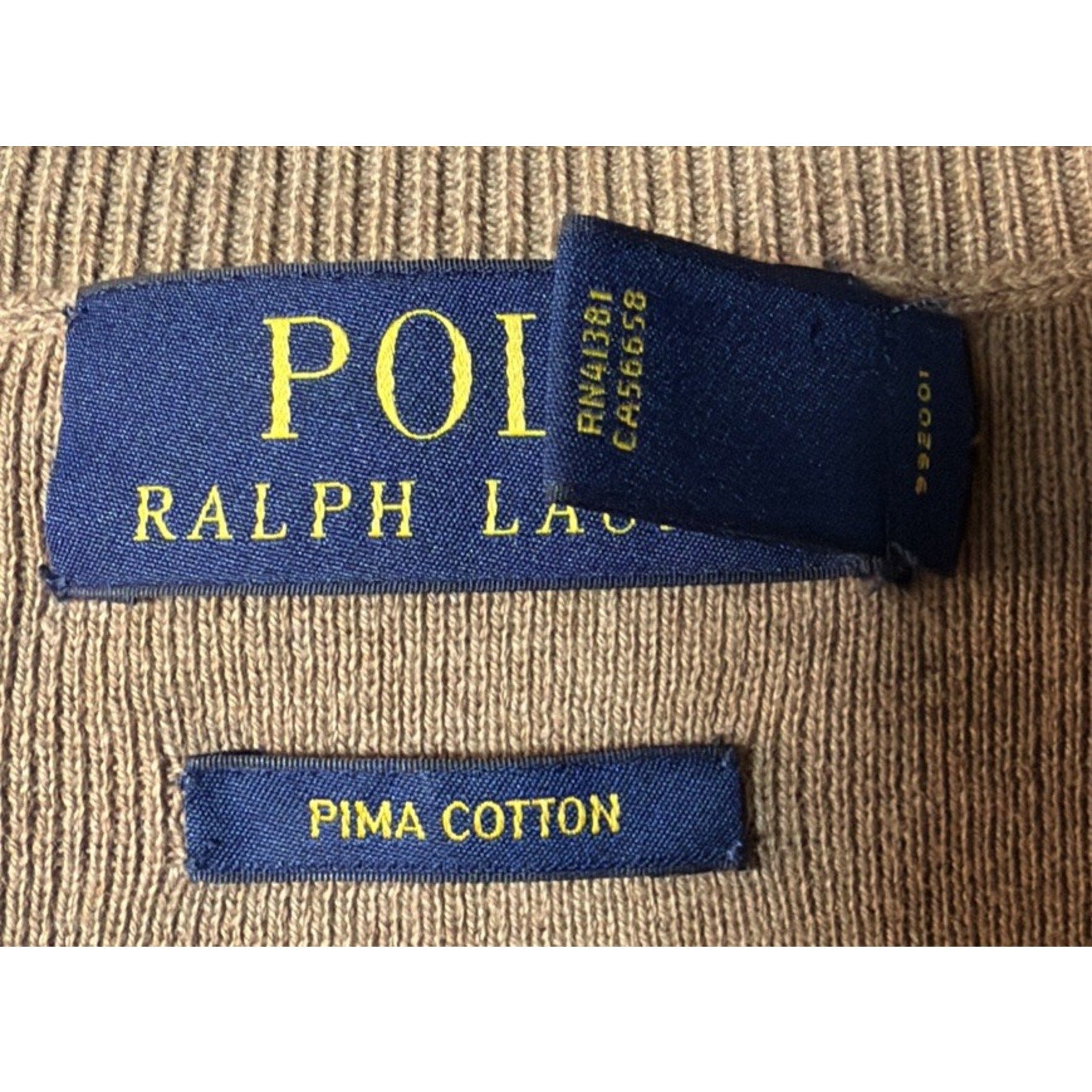 Polo Ralph Lauren Tan Pima Cotton Long Sleeve Sweater Burgundy Pony Size Medium