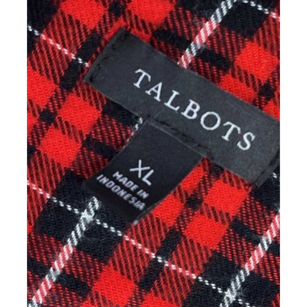 TALBOTS Red Black Plaid Half Button Popover Tunic Shirt Size XL