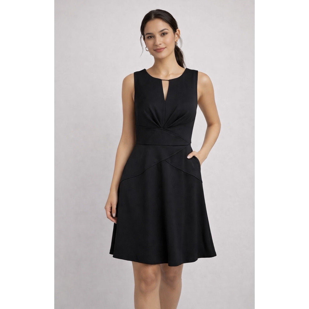 Dressbarn Black Fit & Flare Dress Womens 4 Sleeveless Keyhole Twist Waist NWT