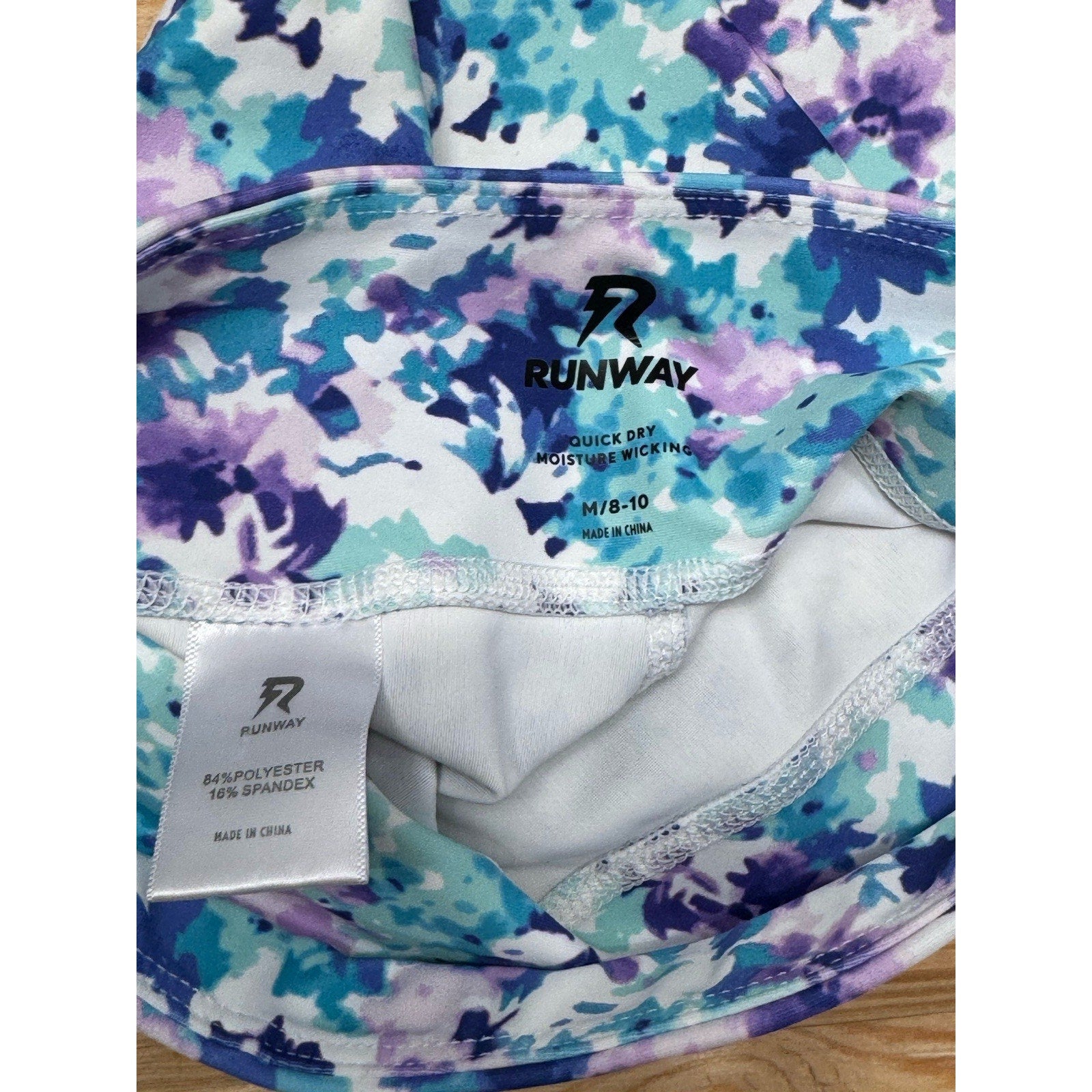 Runway Girl's Purple Green And White Quick Dry Moisture Wicking Sz M 8-10