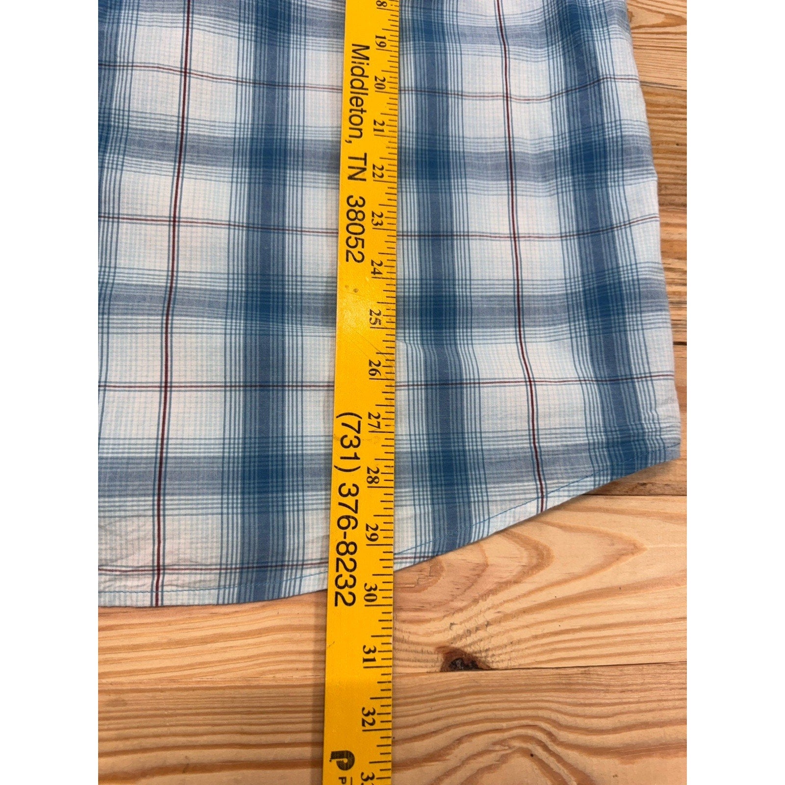 WOLVERINE Fishing Shirt White Blue Plaid 100% Cotton Men's XL