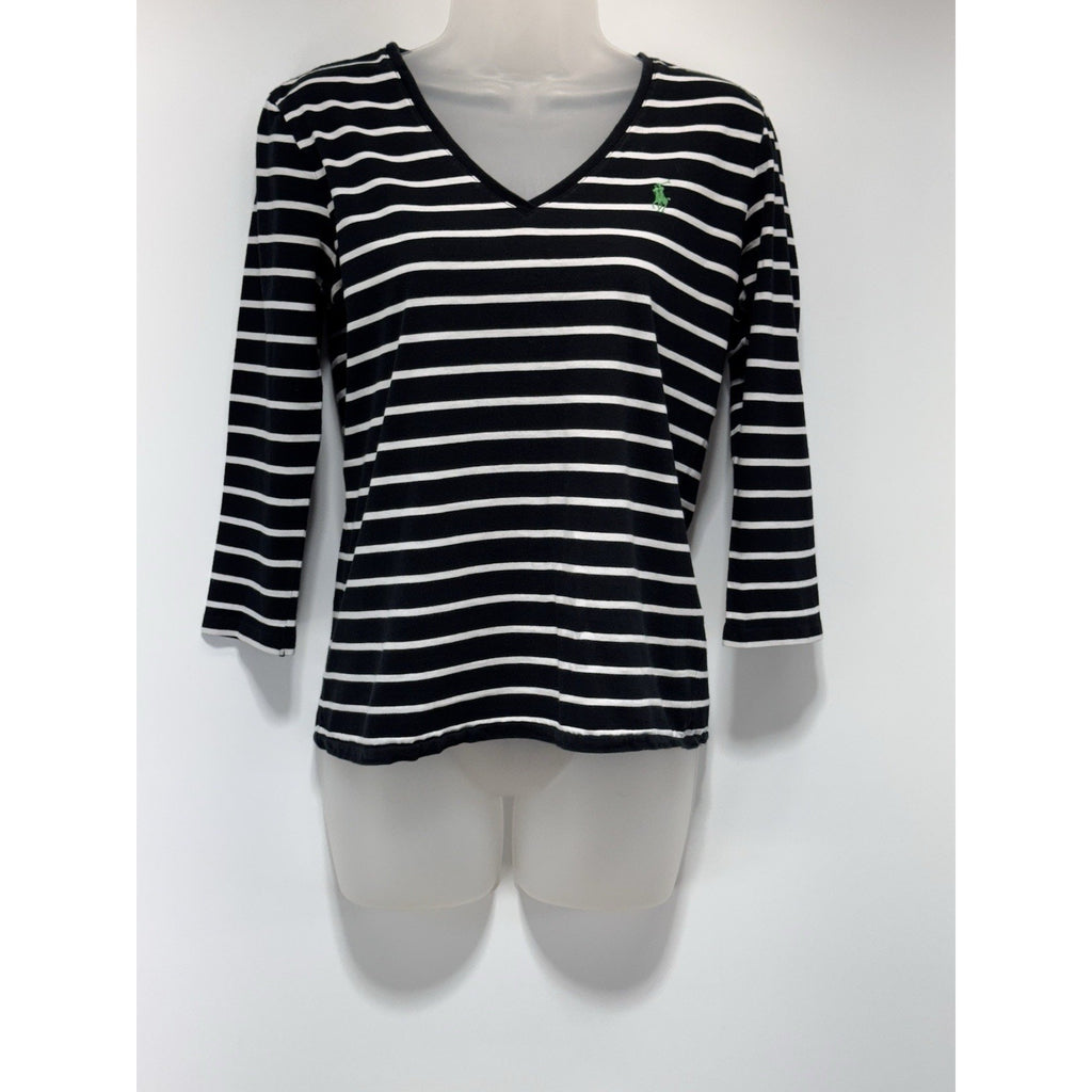 Ralph Lauren Sport Polo Blue White Striped Top Shirt Women’s Size Medium