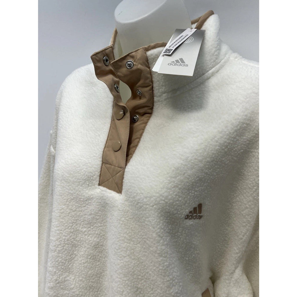NEW ADIDAS BEIGE. 1/4 SNAPS BUTTONS WINTERIZED POLAR FLEECE PULLOVER JACKET 2XL