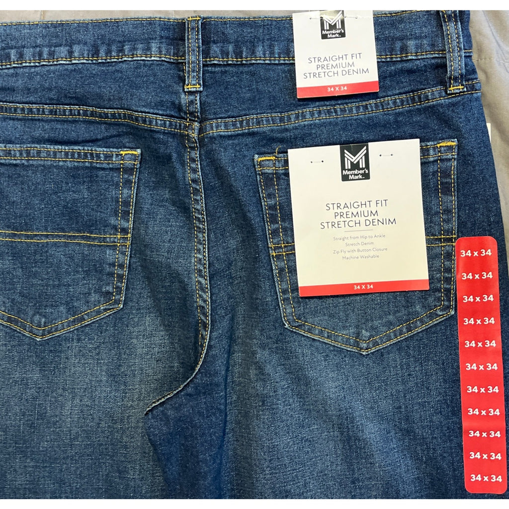 NWT Member's Mark Men's Straight Fit Premium Stretch Denim Jeans, 34x34