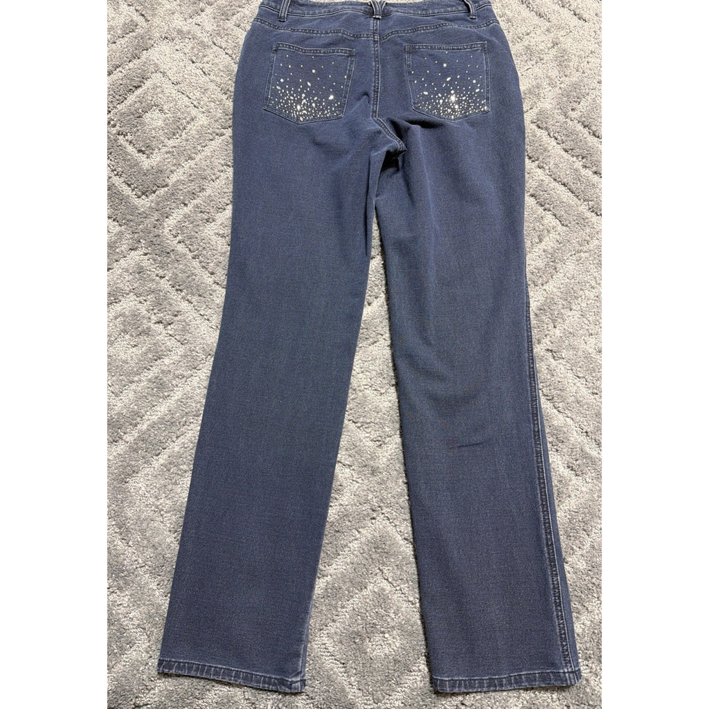 Quacker Factory Dream Jeannes Straight Leg Jeans Embellished Pocket 8 30x31