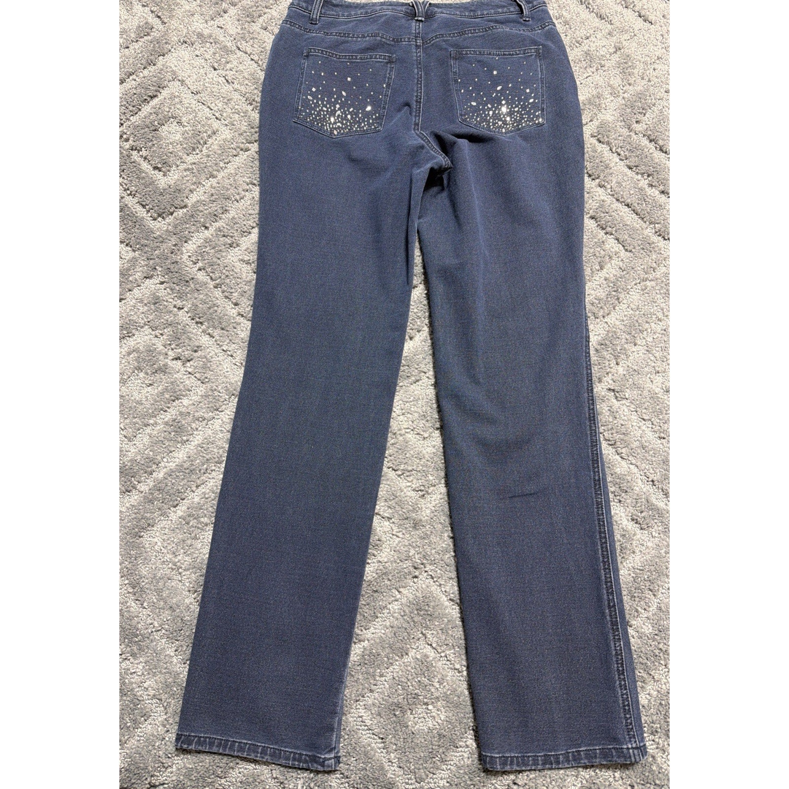 Quacker Factory Dream Jeannes Straight Leg Jeans Embellished Pocket 8 30x31
