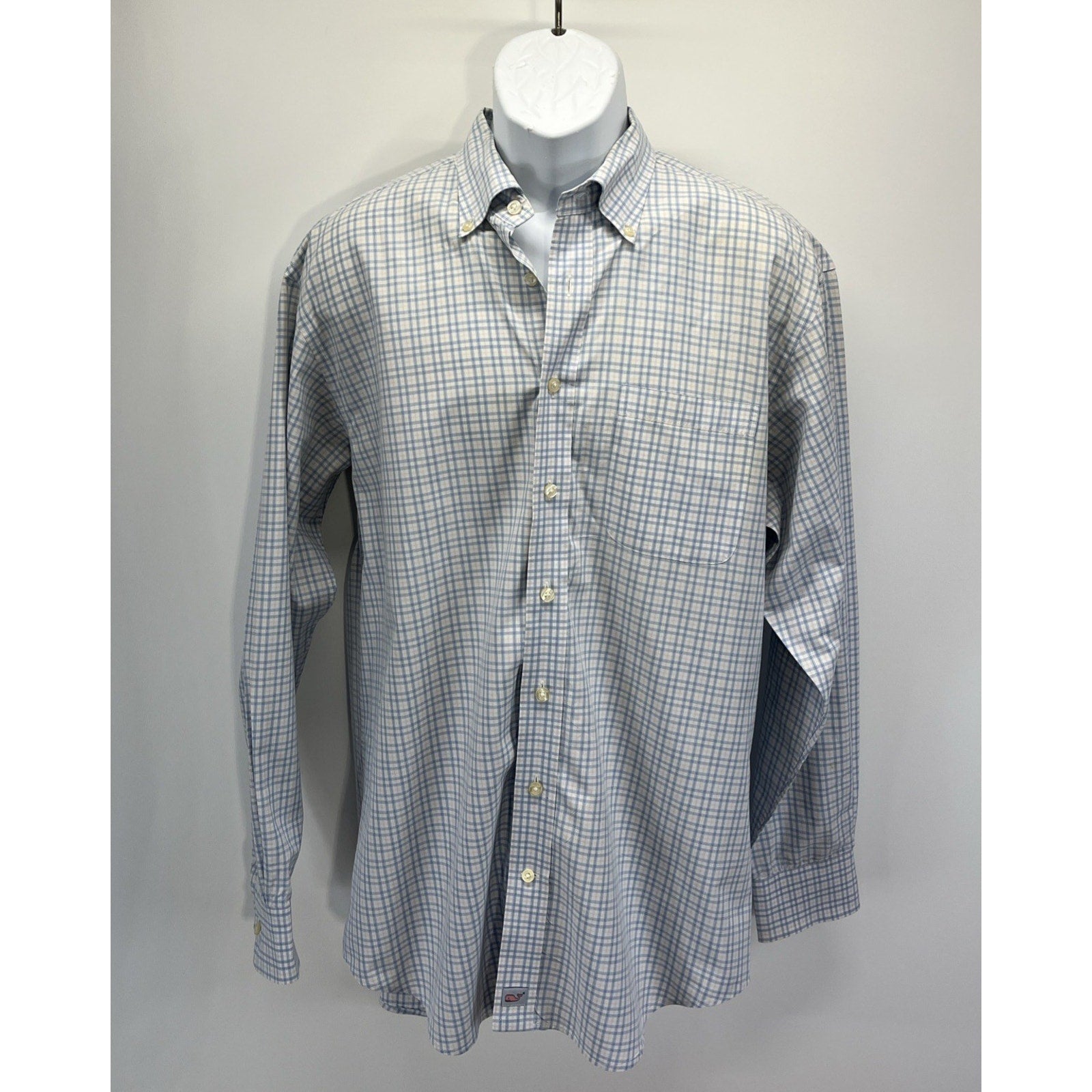 Vineyard Vines Classic Fit Murray Shirt Mens Large Blue White Check Long Sleeve