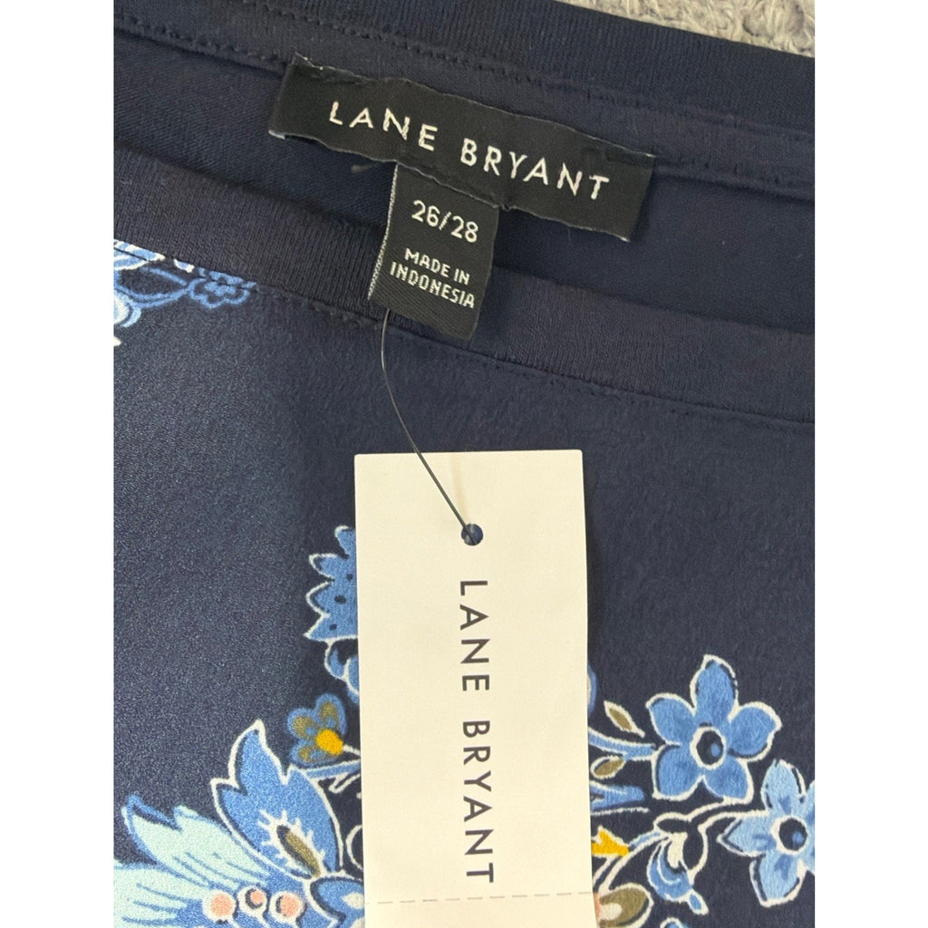 New! LANE BRYANT Women's 26/28 Sleeveless Navy Floral Pop Over top
