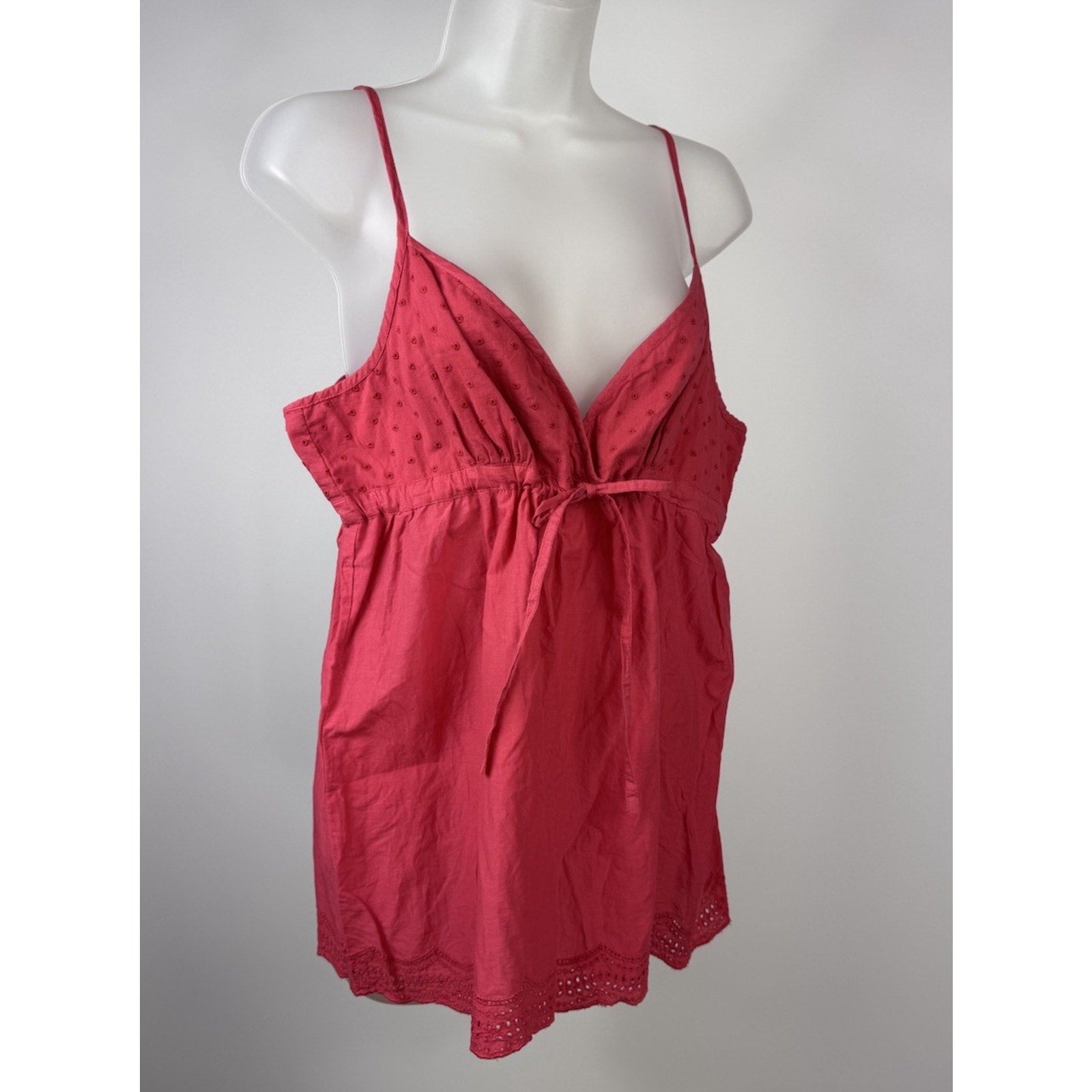 La Redoute Eyelet Pink Tank Blouse FR 46/US 14 Strappy Drawstring