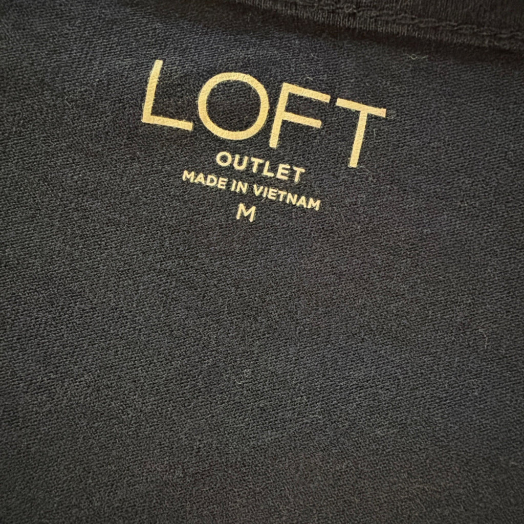 LOFT Navy Blue Flutter Sleeve V Neck 1/4 Button Blouse Size Medium