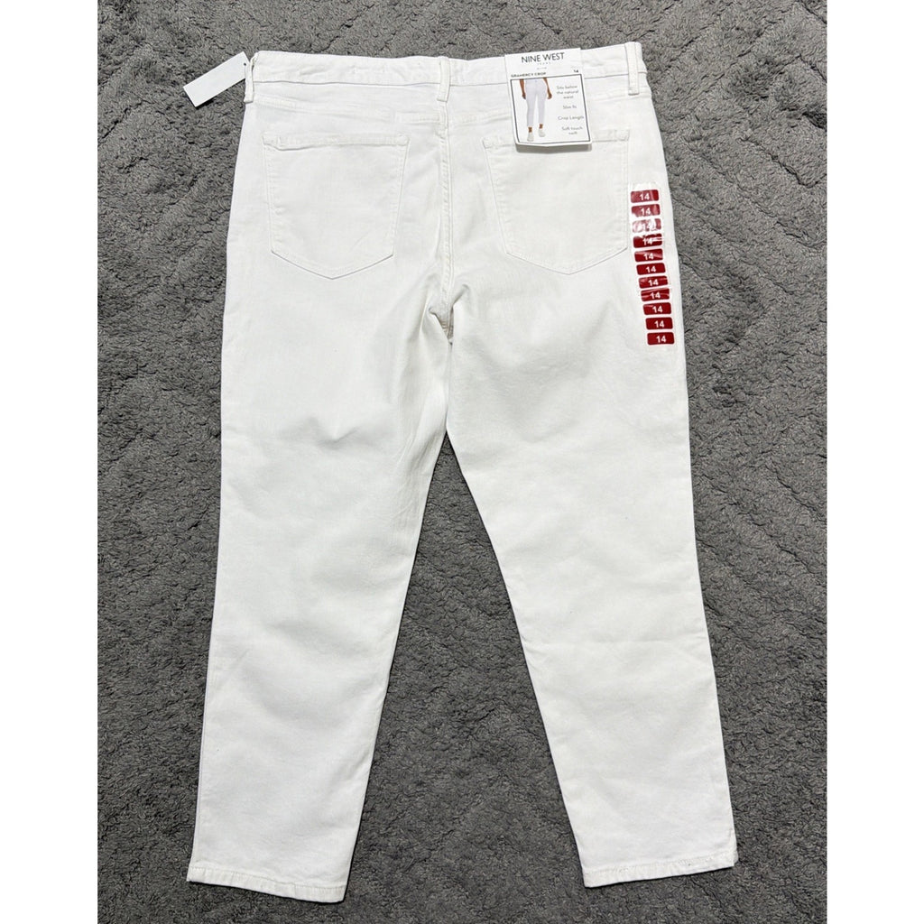 Nine West Women's Twill Slim Fit Gramercy Crop Jean Bright White Size 14