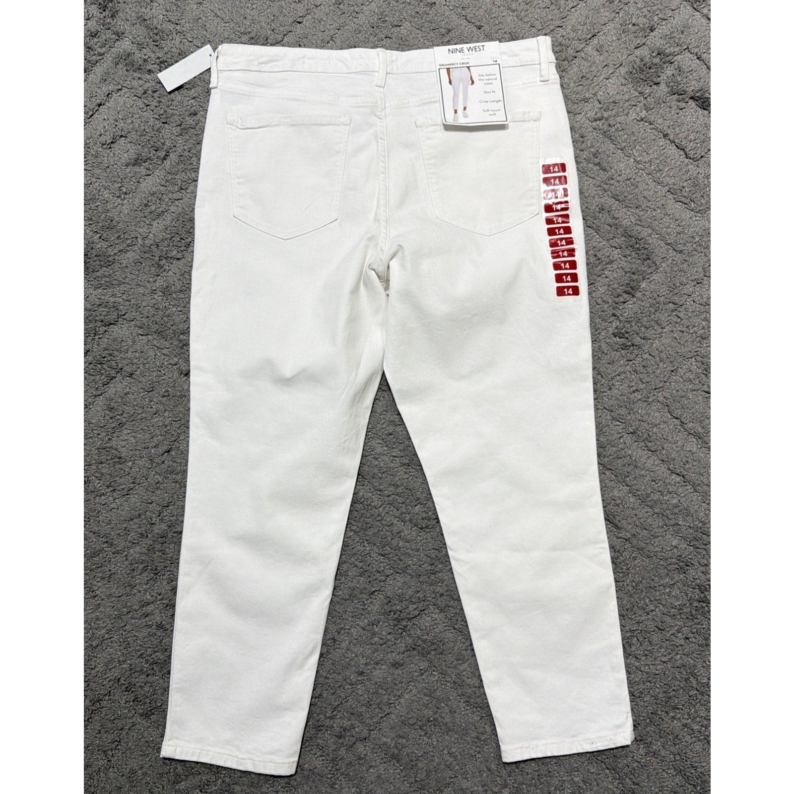 Nine West Women's Twill Slim Fit Gramercy Crop Jean Bright White Size 14