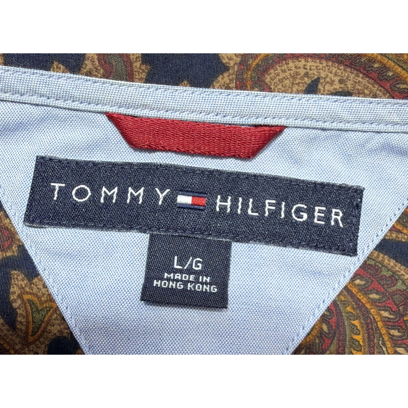 Tommy Hilfiger Men's Long Sleeve Paisley Cotton Shirt Brown Multi Color Size L