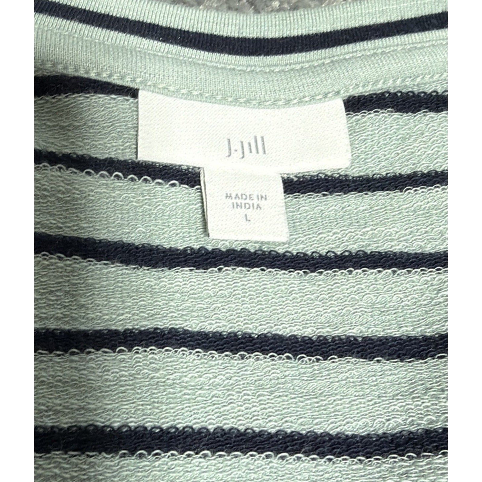 J Jill Seafoam Navy Blue Striped Terry Cloth V Neck Pockets Beachy Dress Large