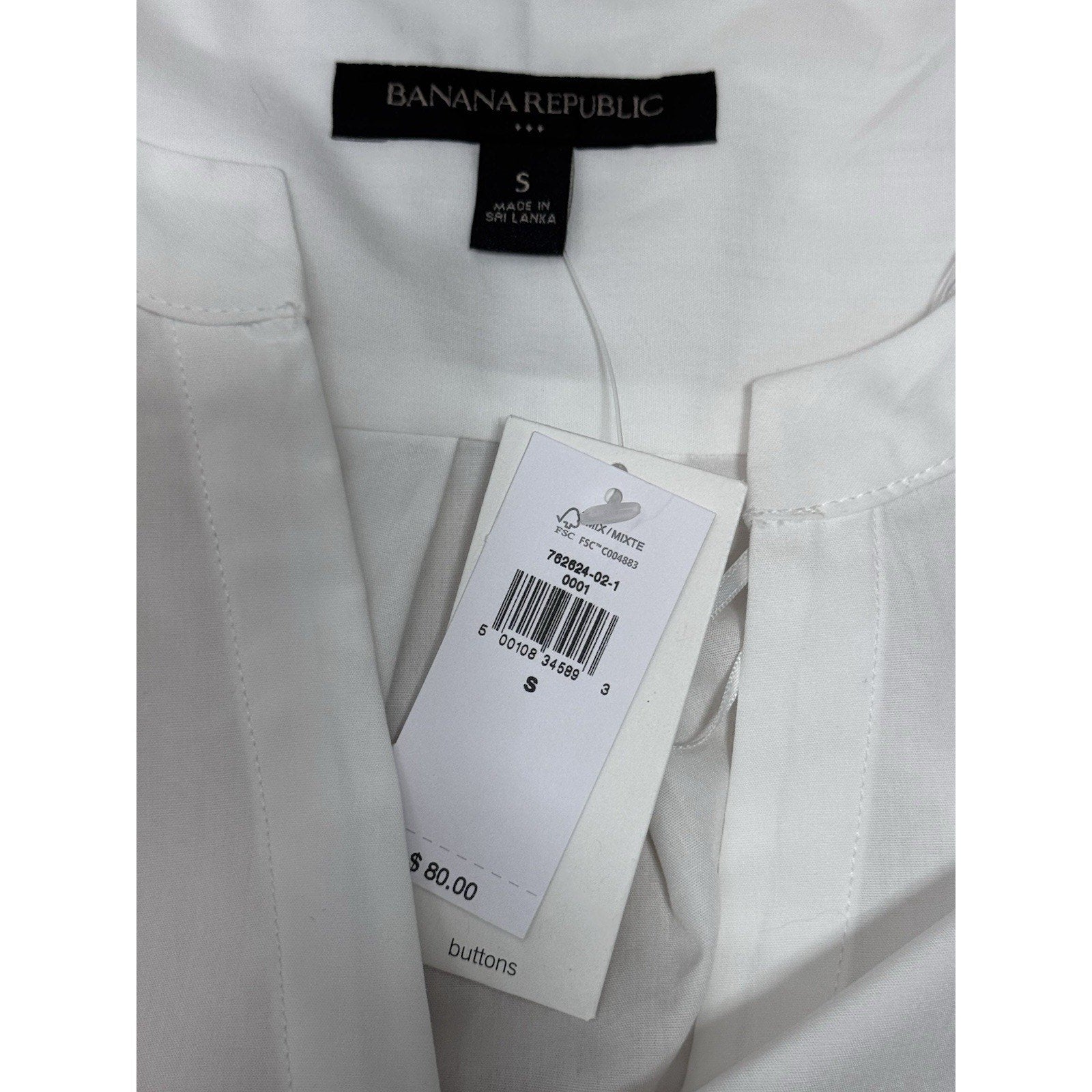 Banana Republic White Peasant Style Blouse Button Sleeve Women’s Size Small NWT