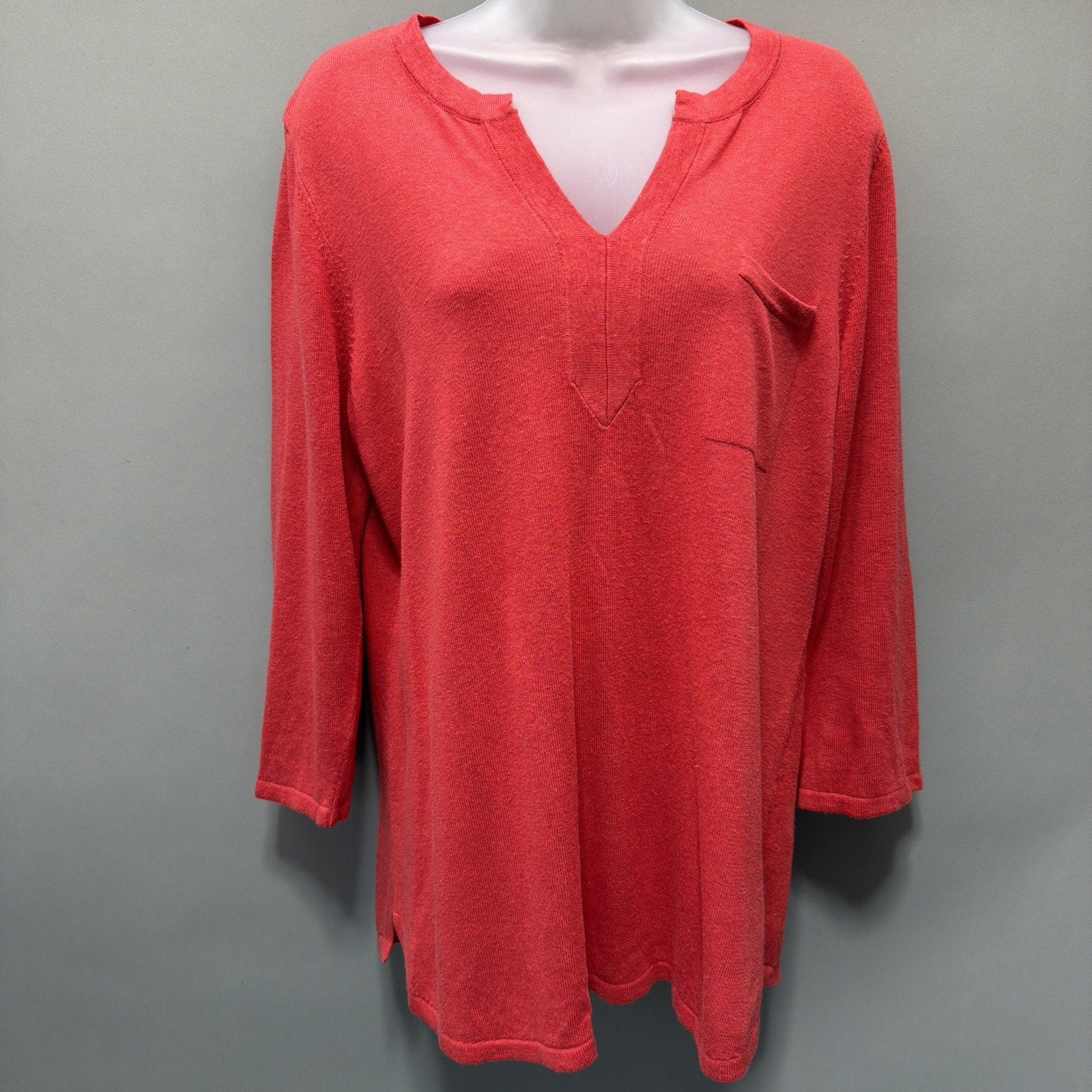 Talbots Size L Petite Linen Reddish Pink Knit Sweater Top Beachy Casual Career