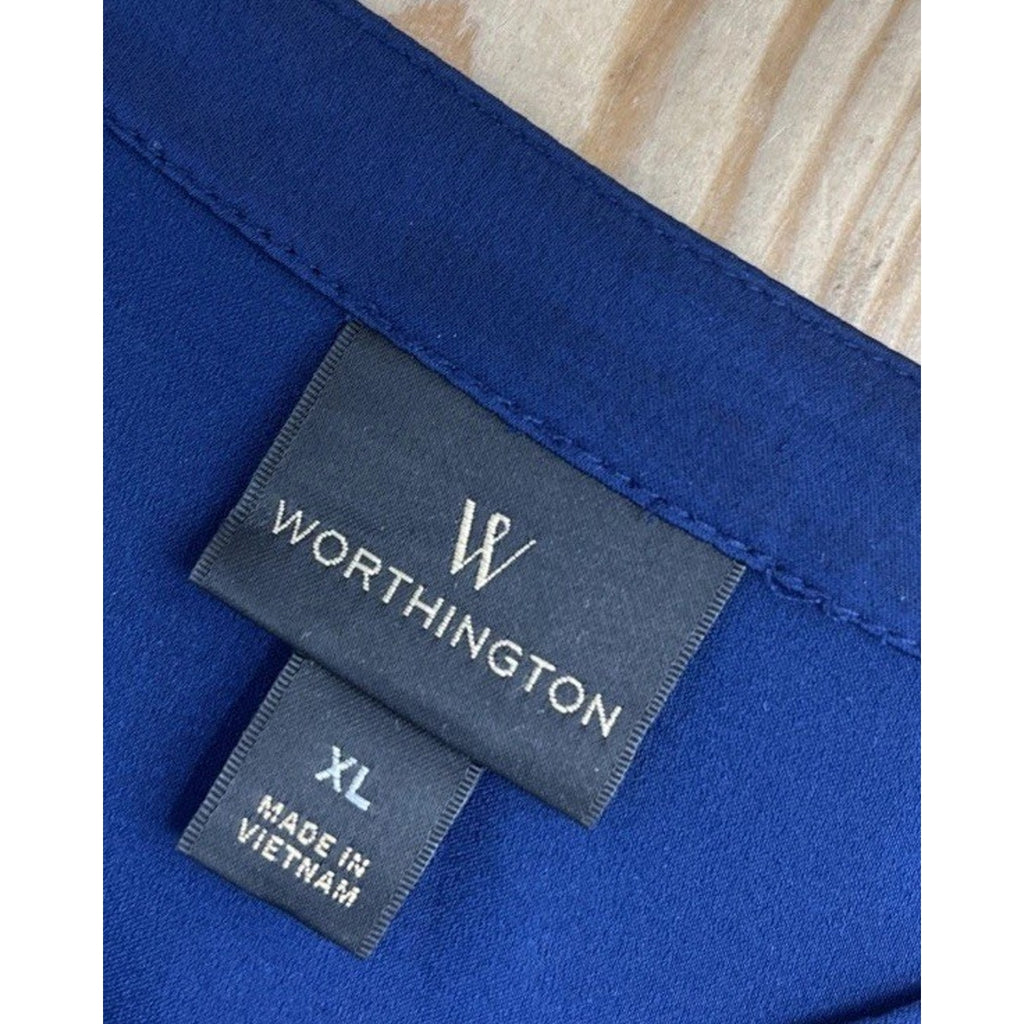 Women's Worthington Blouse Chiffon Pleated Long Sleeves Navy Size XL