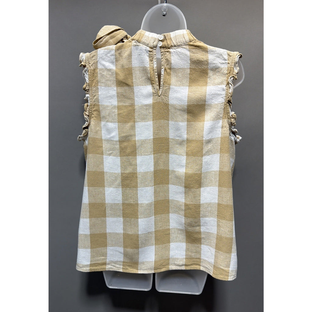 Who What Wear Women's Plaid Linen Blend Sleeveless Blouse Sz XXL Beige