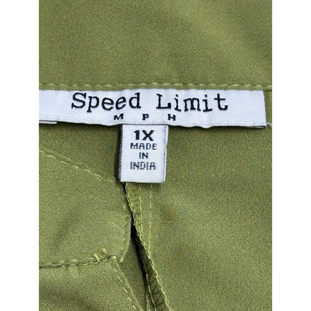 Speed Limit MPH Button Down Olive Green 3/4 Sleeve Women’s Plus 1X
