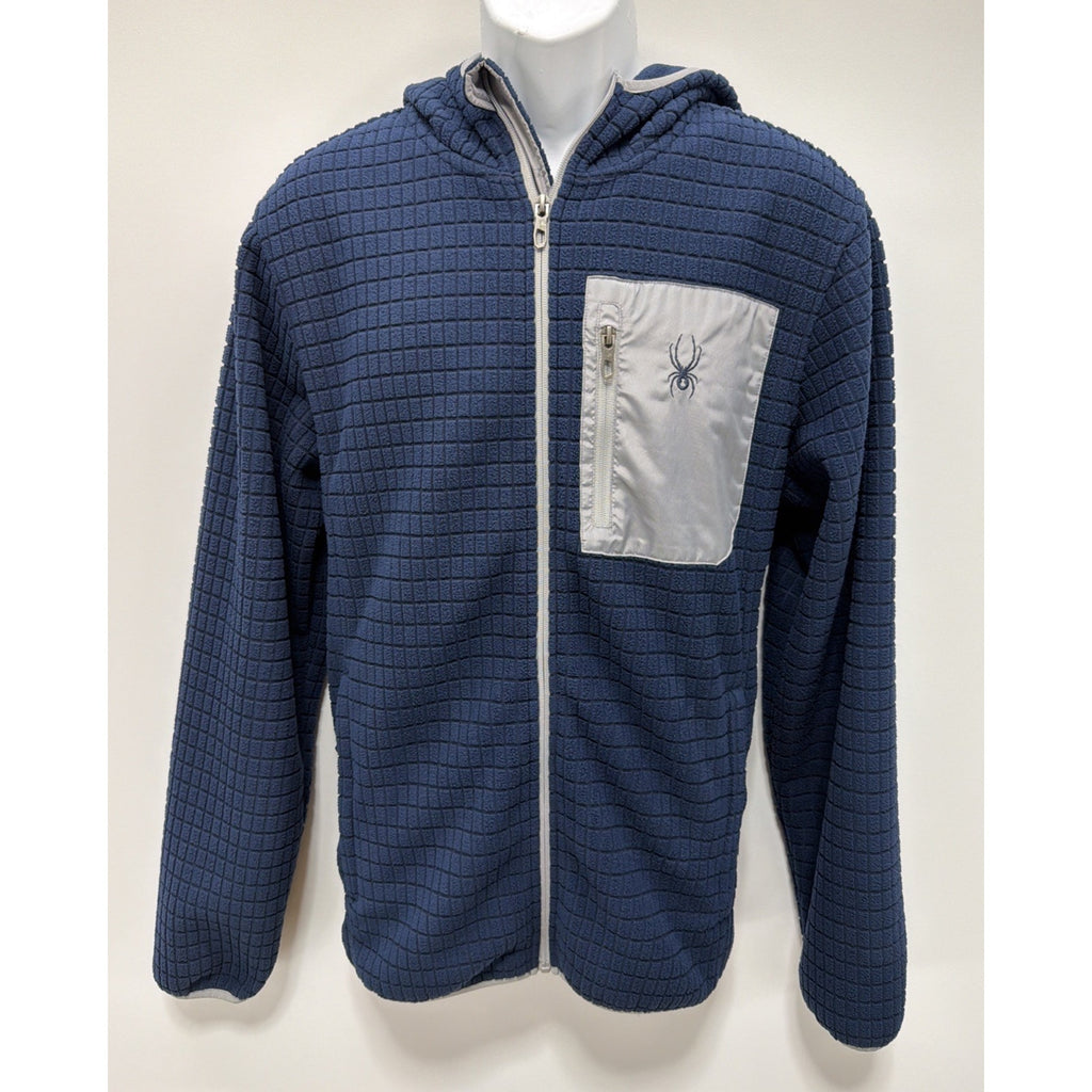 Spyder Men's Full Zip Jacket Hoodie Fleece Dry Thermo Web Blue Textured Medium