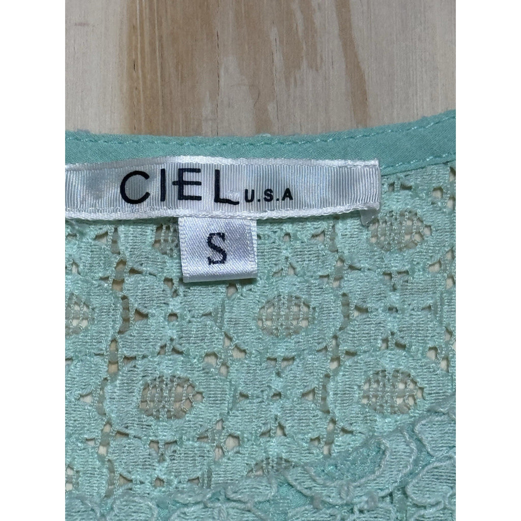 Ciel U.S.A Small Mint Green Lace Yoke Chiffon Sleeveless Blouse Flowy Boho