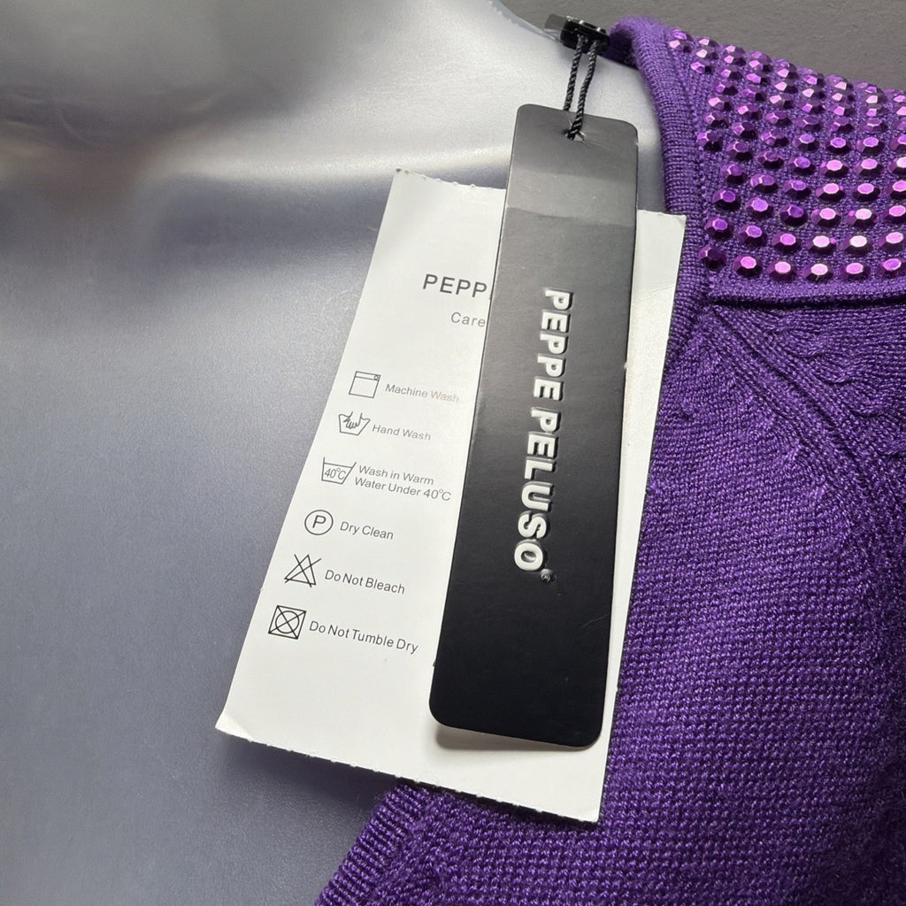 Peppe Peluso Womens S Knit Bodycon Sheath Dress Purple Embellished Shoulder NWT