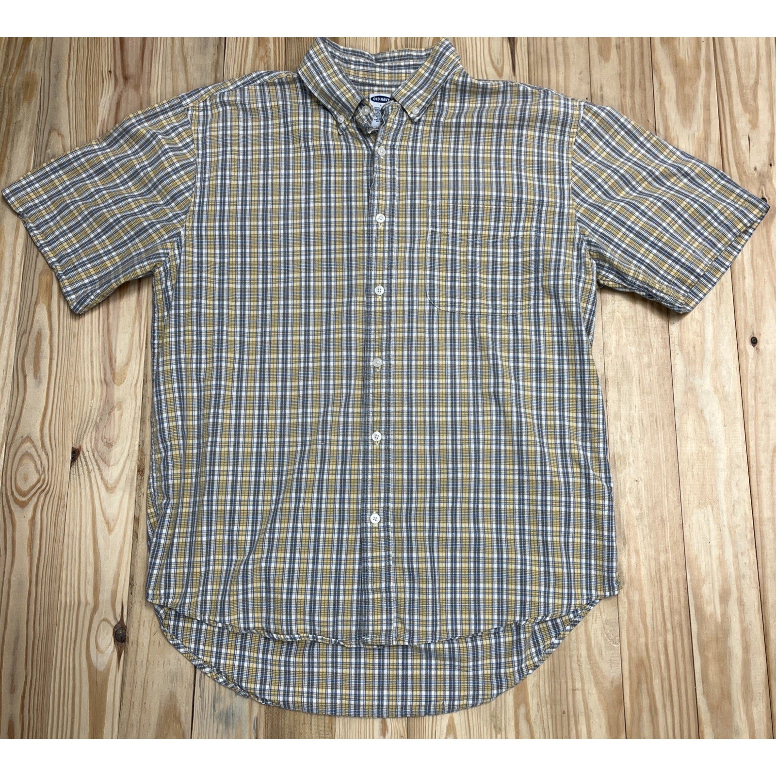 Old Navy Mens L Short Sleeve Button Down Cotton Plaid Shirt