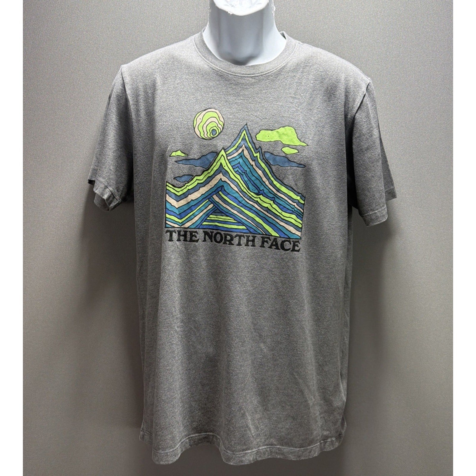 The North Face T Shirt Mens M Gray Mountain Peak Sunset Graphic Short Sleeve