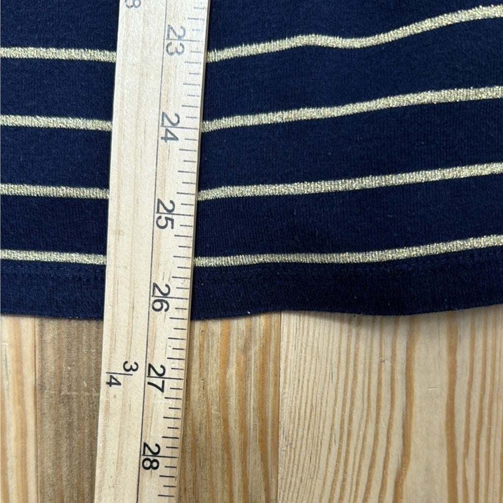 Lauren Ralph Lauren Navy Blue Gold Stripe Top Size 2X Sleeve Pocket Crest Logo