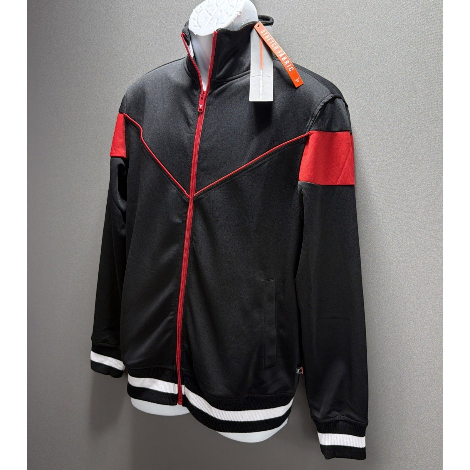 SCREENSHOT F11956 Men's Premium Track Athletic Jacket Size SMALL Black Red New