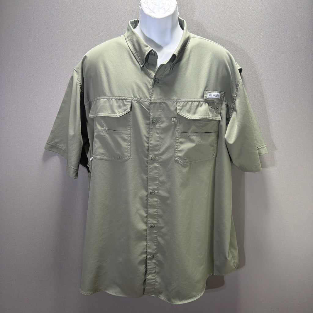 Columbia PFG Tamiami II Green Fishing Shirt Mens 2XL Omni Shade Short Sleeve