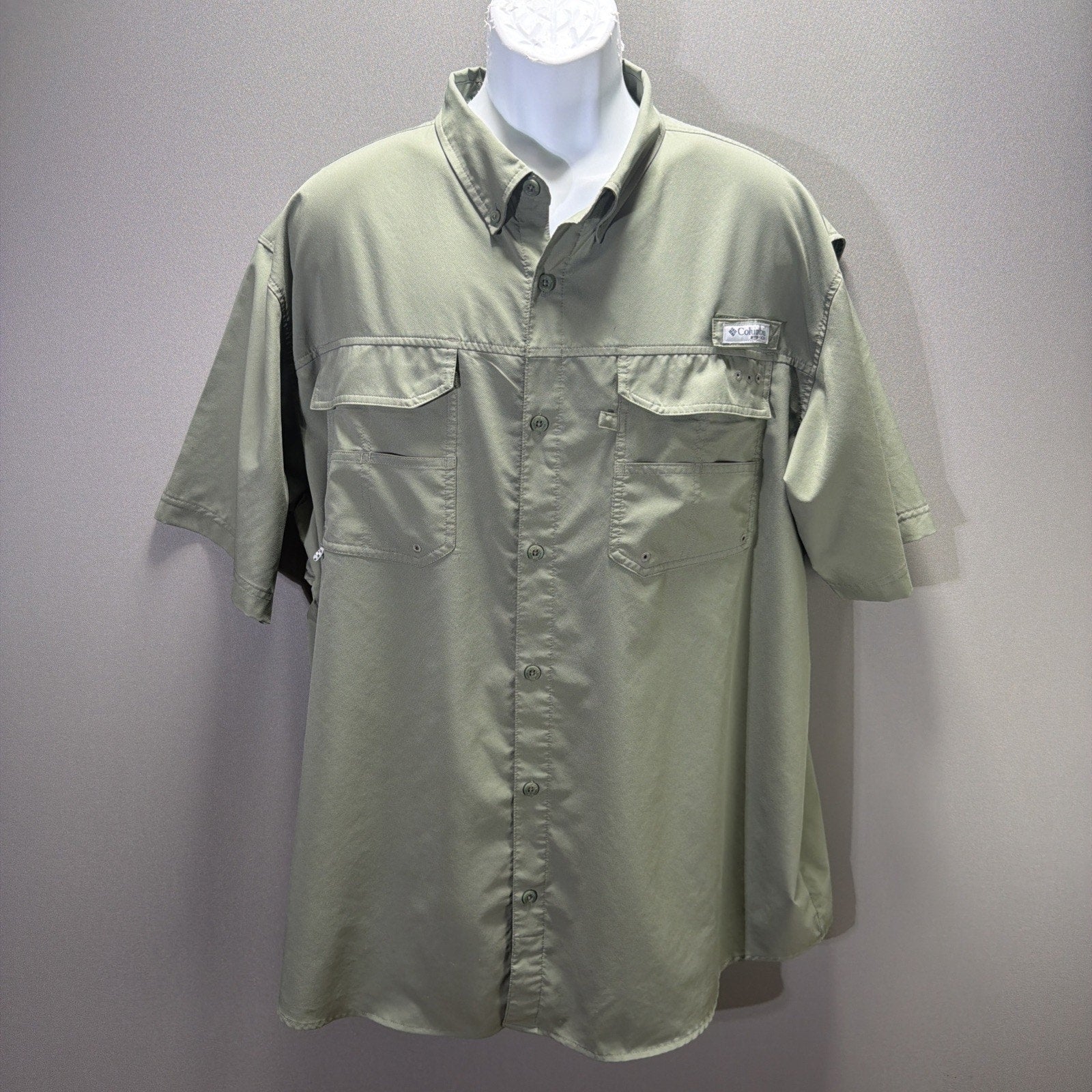 Columbia PFG Tamiami II Green Fishing Shirt Mens 2XL Omni Shade Short Sleeve