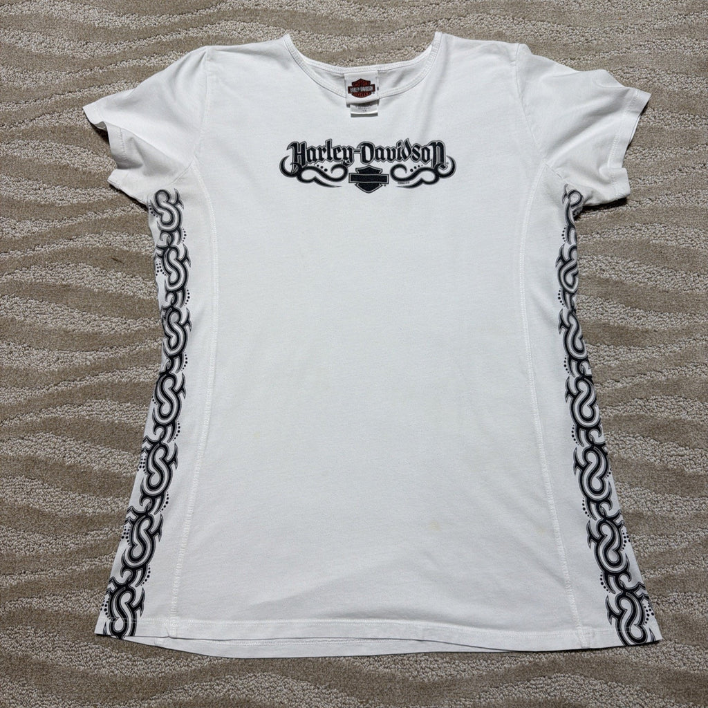 Harley-Davidson Women’s Plus 1X T-Shirt White Side Aztec Made USA 2008 Aruba