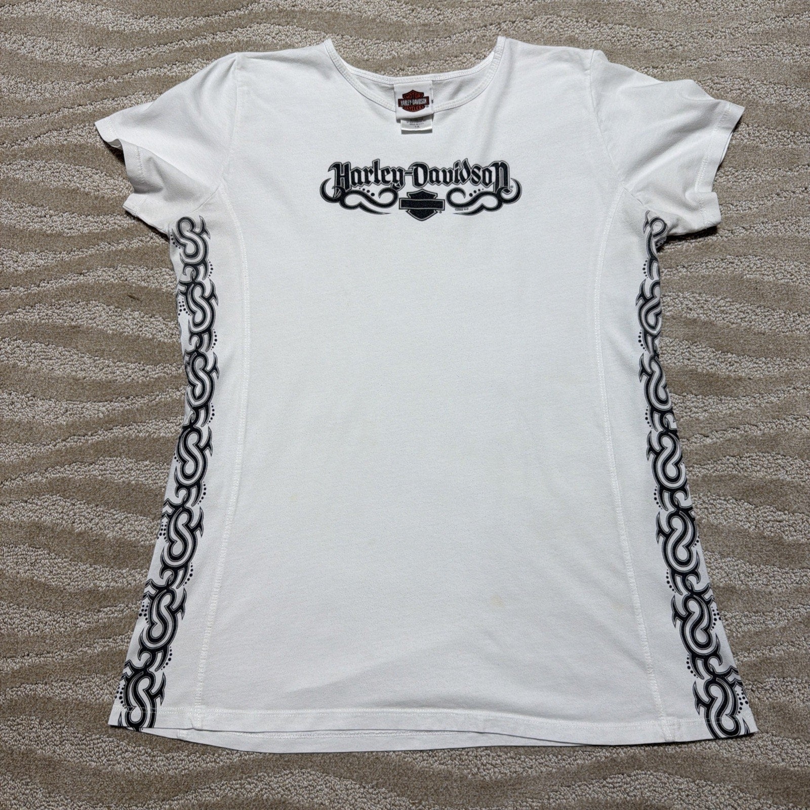 Harley-Davidson Women’s Plus 1X T-Shirt White Side Aztec Made USA 2008 Aruba