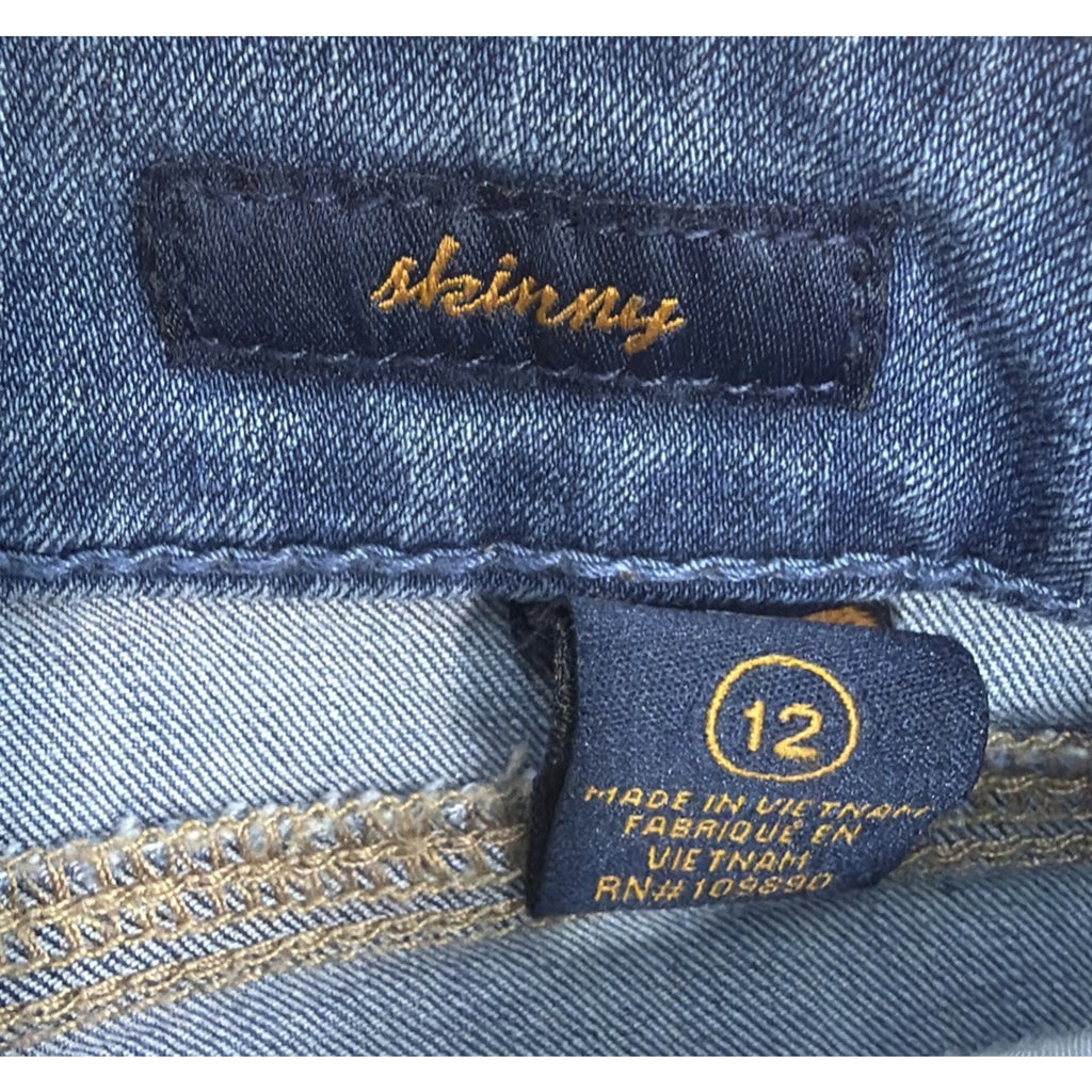 Seven7 Jeans Women's 12 Blue Denim Embroidered Skinny Crop Medium Wash Mid Rise