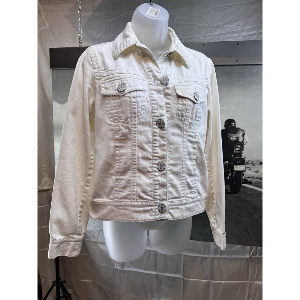 Rafaella White Denim Jacket Women's Size 6 Button Up Stretch Cotton Blend