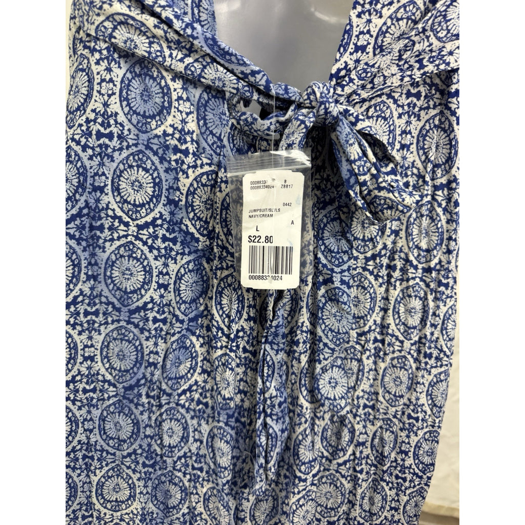 Forever 21 Blue Geometric Design Jumpsuit One Piece Tied Women’s Size Large