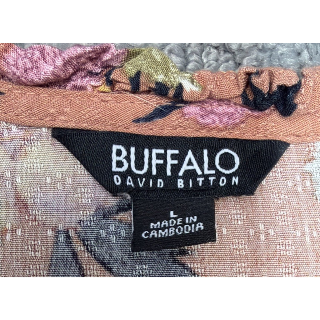 Buffalo David Bitton Women's Top Floral Size L Short Sleeve Blouse Rayon